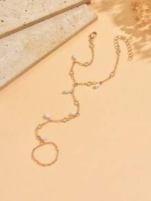 1pc Elegant Gold Trim Rhinestone Finger Bracelet Fashion Versatile Faux Pearl Tassel Chain Bracelet Popular Women Hand Jewelry Suitable For Daily Wear And Date Party Occasions Chain Length Cut By Sections Number Of Links Uncertain - Multicolor - View 3