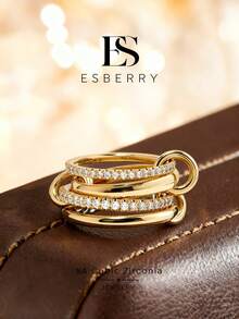 ESBERRY 1件優雅彩色鑽戒，極簡休閒設計，適合日常配戴、派對、情人節禮物 - 附鑽四環戒指 - 查看 2