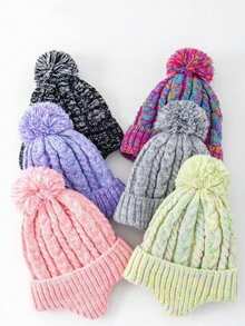 1 Set Of 5-Color Two-Tone Knit Set: Winter 2-6 Years Old Children's Double-Yarn Warm Knit Hat With Thick Fleece Lining, Suitable For Cold Winter - Multicolor - View 10