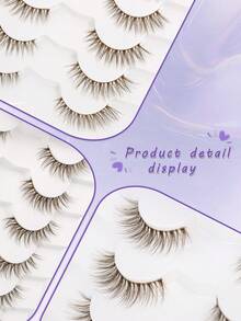 7 Pairs 3D Fluffy Brown Cat Eye Lashes Clear Band Wispy Eyelashes Natural Fake Eyelashes Soft Strip Lashes Lightweight False Eyelash - Brown - View 9