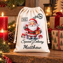 Custom Christmas Drawstring Gift Bag, Personalized Santa Holiday Storage Pouch, Customized North Pole Party Decor Sack, Customizable Name Xmas Present Holder, Christmas Tree Decoration, Winter Holiday Gift Packaging, Family Celebration Supplies - Style D - View 5