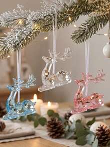 1pc Christmas Acrylic Reindeer Pendant, Transparent Pink & Blue Crystal Deer Hanging Decoration, Multi-Faceted Transparent Christmas Tree Ornament, Scene Decor, Holiday Decoration, Room Decor, Home Decor, Office Decor, Theme Party Decoration, Christmas Decoration - Multicolor - View 6