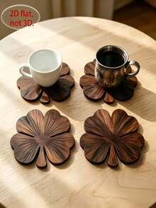 1/4pcs Clover Wooden Coasters, Walnut Color Heat-Resistant Beverage Mats, Protect Tabletop From Coffee And Tea Spills, Rustic Home Bar Decor, Creative Christmas Gift - Multicolor - View 2