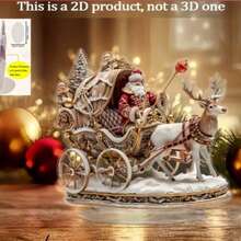 1pc Classic Acrylic Santa Claus & Reindeer Sleigh Statue, Desktop Decor, Boho Style Christmas Decoration, Suitable For Home, Office, Bedroom, Cafe - Versatile Holiday Decor, Unique Gift Idea - Multicolor - View 6