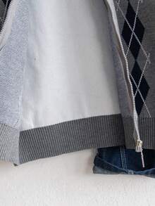 Boys' College Style Colorblock Plaid Cardigan Sweater, Suitable For School Daily Wear In Spring, Autumn And Winter - Grey - View 9