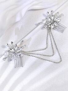 1pc Elegant Silver Color Rhinestone Comb Hair Accessories Wedding Jewelry Bridal Headwear Women Party Ornamental - Silver - View 3