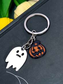 1pc Halloween Theme Ghost Pumpkin Metal Bag Keychain Pendant, Multifunctional Key Organizer, Unisex Personalized Portable Accessory, Halloween Christmas Party Gift - Multicolor - View 5