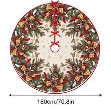 1pc Plaid Bow & Pom Pom Pattern Christmas Tree Skirt, Elegant Color Holiday Decor, 5 Sizes, Unisex Holiday Gift, Suitable For Home And Party Christmas Decoration - Plaid Bow Pine Cone - View 13