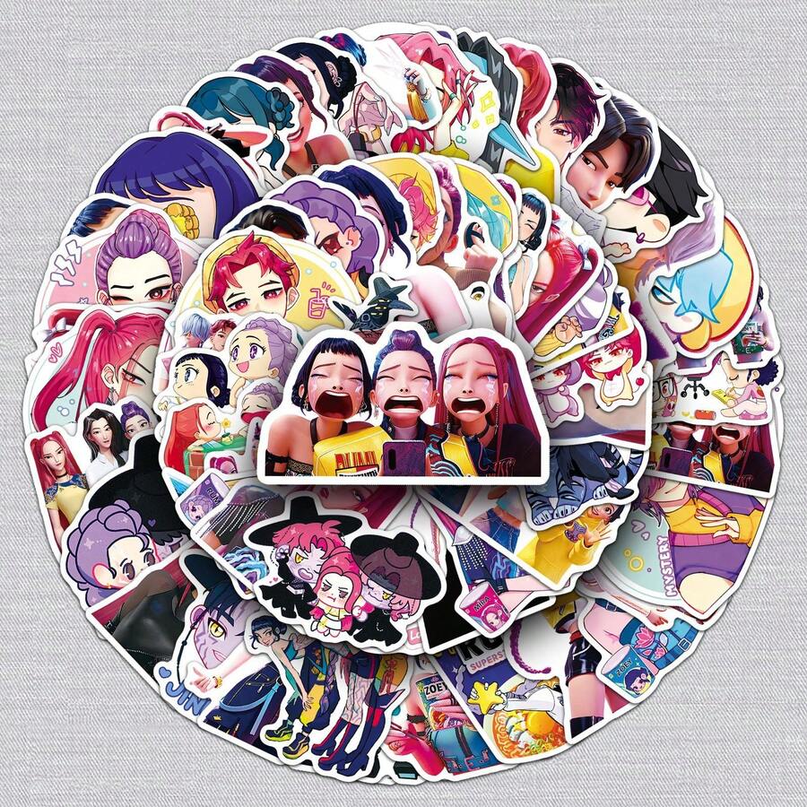 Hasbro 100pcs Demon Hunter KPOP Stickers, Korean Glossy Cartoon Stickers For Back To School, Graduation, Christmas, Halloween, Backpack And Luggage - Multicolor - View 1