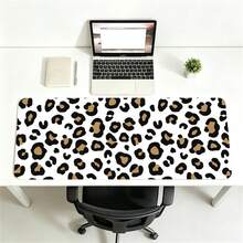 White Brown Leopard Print Mouse Pad | Non-Slip Leather Desk Mat, With 2D Flat HD Printing, Durable And Stylish, Suitable For Gamers And Office Use, Perfect For Halloween And Christmas, Reusable - View 1