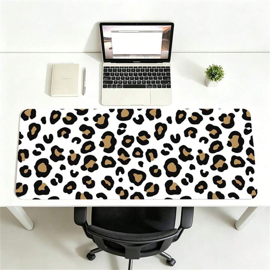 White Brown Leopard Print Mouse Pad | Non-Slip Leather Desk Mat, With 2D Flat HD Printing, Durable And Stylish, Suitable For Gamers And Office Use, Perfect For Halloween And Christmas, Reusable - View 1