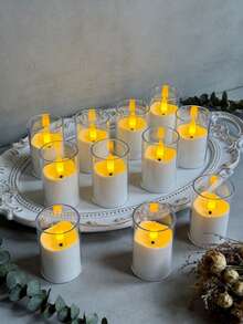6/12/24pcs Flickering Flameless Candle Lights With Timer Remote Control, Battery Operated Mini Wishing Candles, Suitable For Christmas, Halloween, Valentine's Day, Dining Table, Proposal, Wedding, Party, Gift, Holiday - Transparent - Cup Wax - View 5