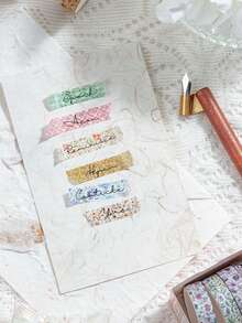 5 cuộn/hộp băng keo giấy washi họa tiết cây và hoa phong cách vintage, dùng cho làm nhật ký DIY, scrapbooking, trang trí collage nền và gói quà - Nhiều màu - Xem 9
