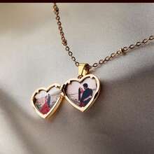 Personalized Diamond Heart Photo Locket Necklace Custom Engraved Locket With Two Pictures Memory Gift For Her/Mom - Multicolor - View 3