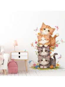 1pc Baby Cat Stacked Cartoon Wall Sticker, PVC Removable Decal, Suitable For Door Switch Wall Decoration, Cute Kids Room Decor, Cartoon Wall Sticker, Nursery - Multicolor - View 8