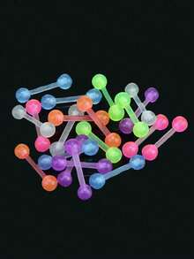 TOKRING 14G Glow In The Dark Plastic Tongue Rings Industrial Barbell Neon Rubber Acrylic Nipple Rings Neon Rubber Tongue Piercing Jewelry Set Multi Color For Halloween Decoration - Multicolor - View 3