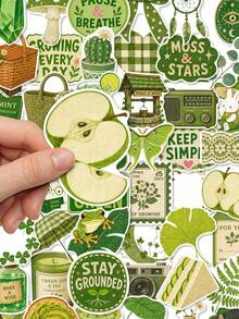 50Pcs Cottagecore Green Aesthetic Stickers Featuring Cactus, Hydrangea, Avocado Toast, Waterproof Vinyl Decals For Journals, Luggage, DIY Crafts, Gift - Multicolor - View 3
