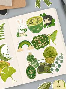 50Pcs Cottagecore Green Aesthetic Stickers Featuring Cactus, Hydrangea, Avocado Toast, Waterproof Vinyl Decals For Journals, Luggage, DIY Crafts, Gift - Multicolor - View 7