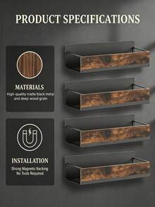 Rustic Industrial Magnetic Refrigerator Storage Rack, Detachable No-Drill Side Organizer, Vintage Wood + Heavy-Duty Metal Kitchen Spice Rack, Space-Saving Spice, Towel And Tool Storage Shelf - Multicolor - View 6