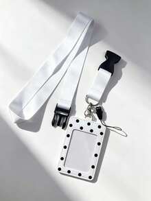 1pc Polka Dot Print PU Leather ID Card Holder With Matching Adjustable Lanyard, Student Campus Bus Access Card Protector, Can Store Student ID, Meal Card, Bus/Metro Card, Access Card, Protects Cards And Can Be Used As Bag Charm, Campus Daily Commute Accessory - Rectangle - View 7