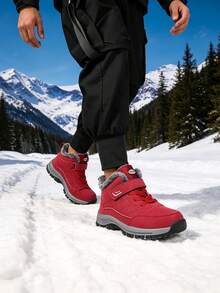 Men's Snow Boots, Fleece Lining, Warm And Comfortable, Non-Slip Sole, Round Toe Design, Suitable For Outdoor Camping And Casual Wear - Winter Footwear - Red - View 8