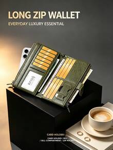 CHARM INFINITE New RFID Anti-Theft Women's Long Wallet, Soft Leather Multi-Layer Zipper Clasp Clutch Bag, Back Zipper Pocket, Multi-Function Multi-Card Slot Travel Wallet With Wrist Strap, Can Hold 2 Phones, Credit Cards, Banknotes, Coins, Tickets, Photos, Etc., All-In-One Essential For Travel - Multicolor - View 4