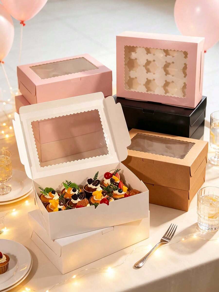 Multi-Color 12Holes Cupcake Boxes With Transparent Window, Foldable Paper Muffin Box With Insert, Bakery Packaging For Cupcakes, Muffins, Party Treats - View 1
