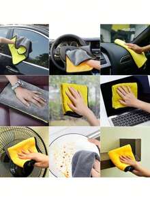 1/5/10pcs Ultra-Fine Microfiber Car Cleaning Towels Soft Quick-Dry Window Mirror Wiping Cloth Double-Layer Cleaning Cloth Suitable For Car Washing, Home Cleaning And Pet Drying - Yellow-gray 11.8*11.8 Inch - View 5