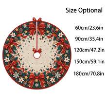 1pc Large Red Bow & Bell Pattern Christmas Tree Skirt, Elegant Color Holiday Decoration, 5 Sizes, Unisex Holiday Gift, Suitable For Home And Party Christmas Decor - Red Bow Bell - View 3