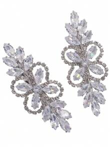 2pcs Elegant Rhinestone Flower Hair Clips Artificial Zirconia Leaf Hairpins Bridal Wedding Hair Accessories Gift Autumn Outfit Accessory - Multicolor - View 9