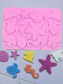 Cetakan Kue Silikon Hewan Laut Lucu 13 Rongga, Cetakan Dessert Penyu Laut Kuda Laut Bintang Laut Lumba-lumba Kerang untuk Cokelat, Jeli, Puding, Permen, Gummy dan Kue Mini, Alat Panggang Rumah Kreatif DIY - MultiWarna - View 7