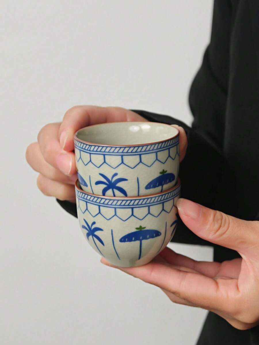 1/2/4/6pcs Floral Ceramic Tea Cups, Home Guest Tea Cups, Red Tea Cups, Tasting Cups, Kung Fu Tea Cups, One-Sip Cups, Water Cups, Espresso Cups, Suitable For Home, Gathering, Party, Gift Giving - Multicolor - View 1