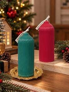 1 Piece Round Top Striped Scented Candle, Red And Green Striped Taper, Suitable For Lighting And Creating Festive Atmosphere, Home Decor, Tabletop Arrangement, Party, Holiday, Wedding, Photography Prop, Holiday Gift, Christmas - A - View 10