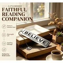 1pc Inspirational English Engraved Stainless Steel Bookmark Always Believe In Yourself Heart Cross Pendant Metal Reading Marker - D - View 6