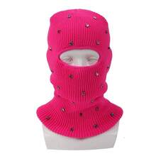 1pc Women's Y2K Rhinestone Balaclava Hat, Unisex One-Hole Knitted Head Cover, Fashionable Face Mask Cap, Suitable For Daily Streetwear And Party - Single-hole Head Cover - View 19