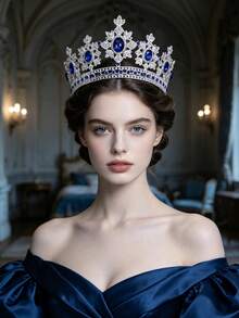 1pc Vintage Crown Symmetrical Snowflake Design Large Crystal Tiara Elegant Castle Palace Bridal Wedding Headpiece - Multicolor - View 2