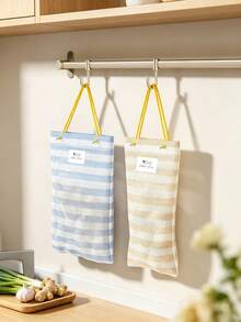 1pc Hanging Mesh Storage Bag, Striped Breathable Wall Organizer Pouch, Drawstring Grocery Holder For Kitchen, Reusable Mesh Tote Bag For Vegetables, Garlic And Ginger, Space Saving Wall Hanging Storage, Lightweight Home Kitchen Accessory - Multicolor - View 2