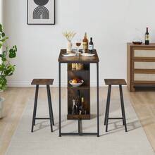 3-Piece Bar Table & Chairs Set For 2 With 3-Tier Storage Shelves – Space-Saving Counter Height Dining Table For Small Apartment, Kitchen, Or Living Room - Black - View 4