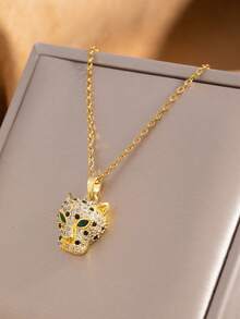 1pc European & American Style Exaggerated American Hip-Hop Punk Fashion Animal Leopard Pendant Necklace - Cheetah Necklace - View 2