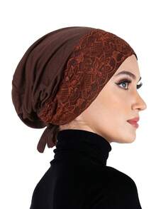 1pc Women's Lace Trim Adjustable Tie Inner Cap, Soft Modal Elastic Headscarf Inner Cap, Breathable Sleep Cap Chemotherapy Head Wrap, Multiple Colors Available - Multicolor - View 21