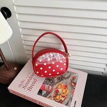 Cute Polka Dot Lace Mini Handbag, Girly Style Oval Small Tote Bag, Earphone And Lipstick Storage Bag, Suitable For Daily Use - A - View 11