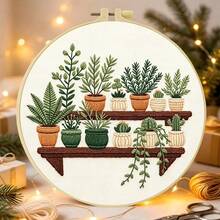 1PC 15*15cm/5.9*5.9in 20*20cm/7.9*7.9in,Green Potted Plants Embroidery Kit, DIY Handmade Embroidery Set For Adult Beginners, Home Gift, Women's Sewing Gift, Including User Manual, Printed Pattern Fabric, Embroidery Frame, Needle And Thread. - 20X20CM - View 5