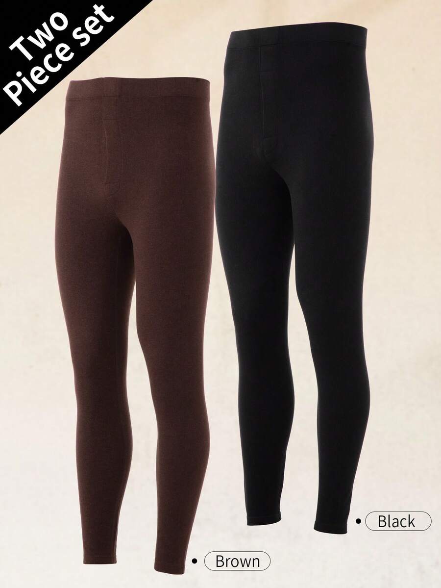 2pcs Men's Knitted Ribbed Multi-Color Combination Comfortable Heat-Locking Warm Pajama Pants For Autumn, Winter And Spring - Multicolor - View 1