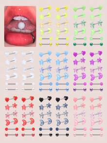 CIZME 12pcs 14G Stainless Steel Straight Barbell Tongue Rings, Y2K Style Tongue Rings Body Piercing Jewelry 14mm Length, For Women Party Social Gathering - 12pcs/set - View 1