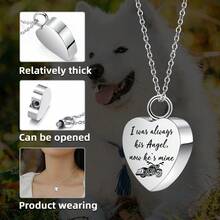 Heart Urn Necklace For Ashes Motorcycle Cremation Jewelry For Ashes -I Was Always His Angel Now He's Mine - Silver - View 5