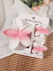 3pcs/Set Spring/Summer Bohemian Style Pink & White Gradient Marble Pattern Egg-Shaped Hair Claw Clips, Large & Small Sizes, Beach Vacation Style Bangs & Loose Hair Styling Hair Accessories - White Pink Ombre - View 3