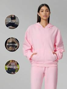 MFVIM Women's Autumn/Winter New Long Sweatshirt + Long Sweatpants 2pcs Sports Casual Versatile Set - Baby Pink - View 5