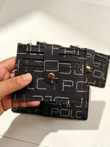 Letter Print Slim Card Holder, Portable Small Card Wallet, Coin Purse, Key Ring Card Holder - Multicolor - View 2