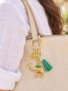 Vintage Camel Palm Tree Keychain With Tassel,Arabian Style Enamel Camel Bag Charm,Middle East Desert Travel Souvenir Gift,Ideal For Keys Backpacks - Multicolor - View 6
