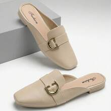 Women's Casual Versatile Commute Metal Decor Slip-On Flat Shoes - Apricot - View 1